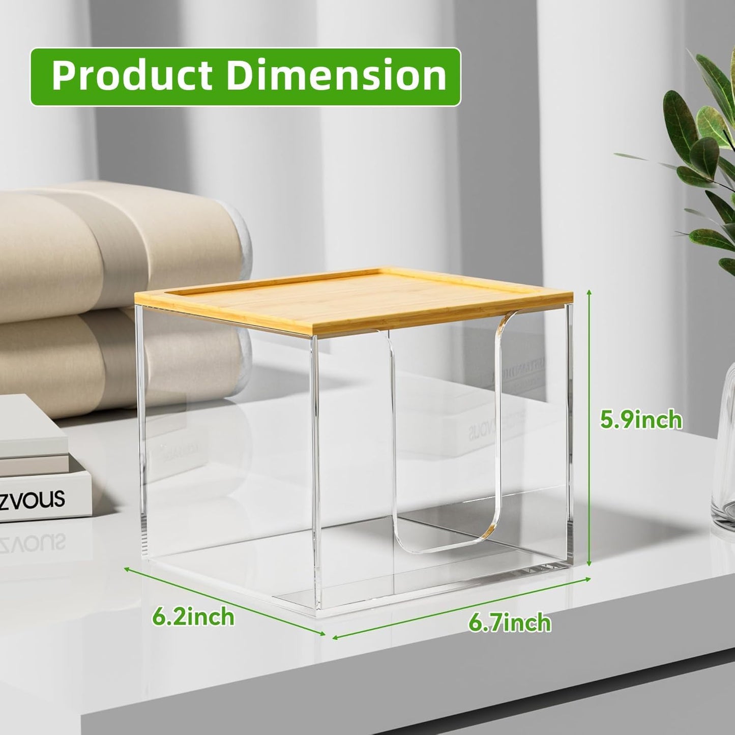 VITVITI Acrylic Face Towel Holder Box - Large Disposable Towel Storage with Bamboo Lid for Bathroom & Vanity