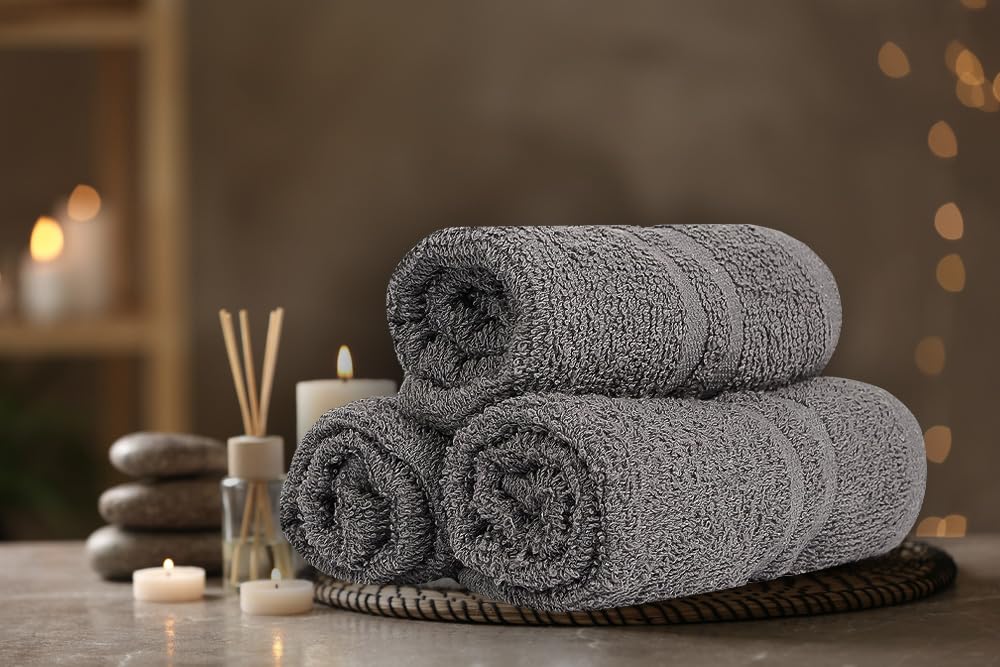 STF Linen 24 Pack Dark Grey Hand Towel 100% Cotton Spa Towel – 16x27 inches Highly Absorbable Facial Towels Gym, Hair Towel and Face Towel Bulk Small Towels (Not Bleach Proof)