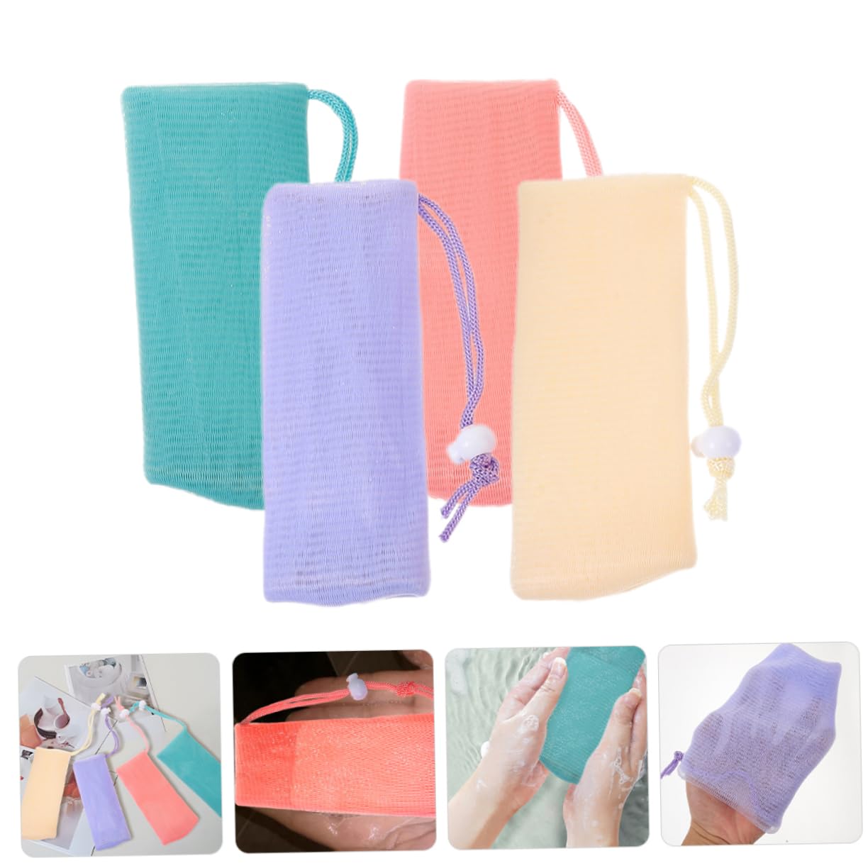 NULYLU 4pcs Soap Bar Shower Bag Lathering Mesh for Face Net Pouch Exfoliating