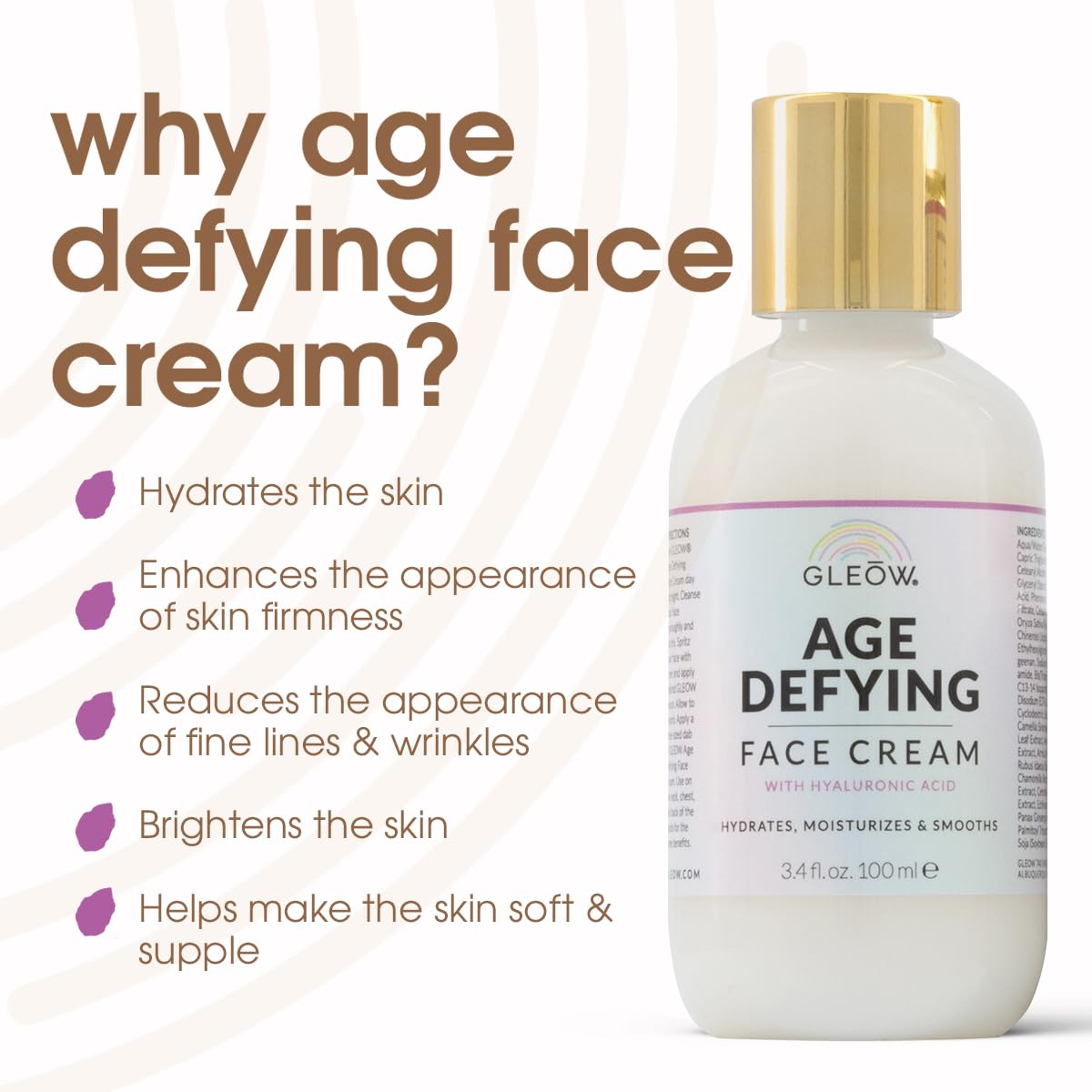 GLEOW Hydrating Day Night Face Cream for Women, Face Moisturizer with Hyaluronic Acid, Hydrating Moisturizer for Dry Skin 3.4oz