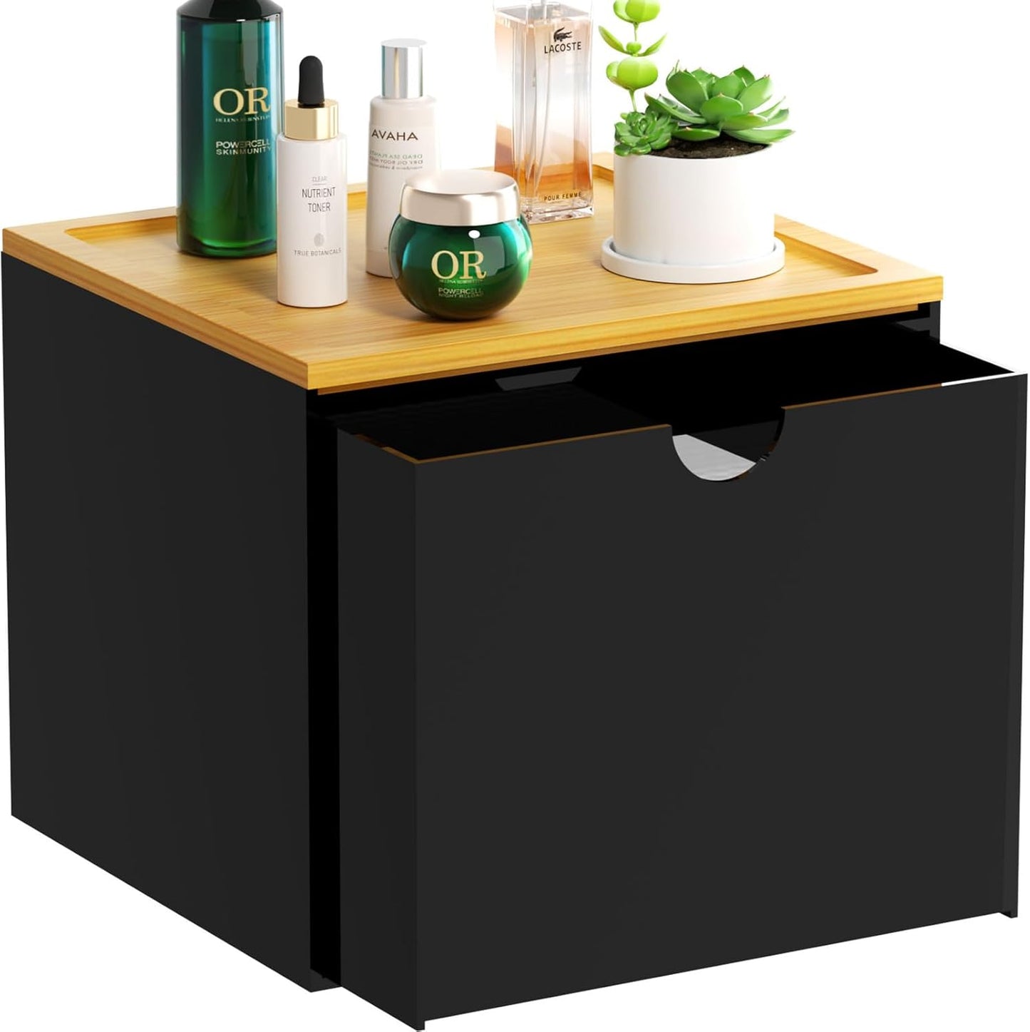 VITVITI Acrylic Face Towel Holder Box - Large Disposable Towel Storage with Bamboo Lid for Bathroom & Vanity