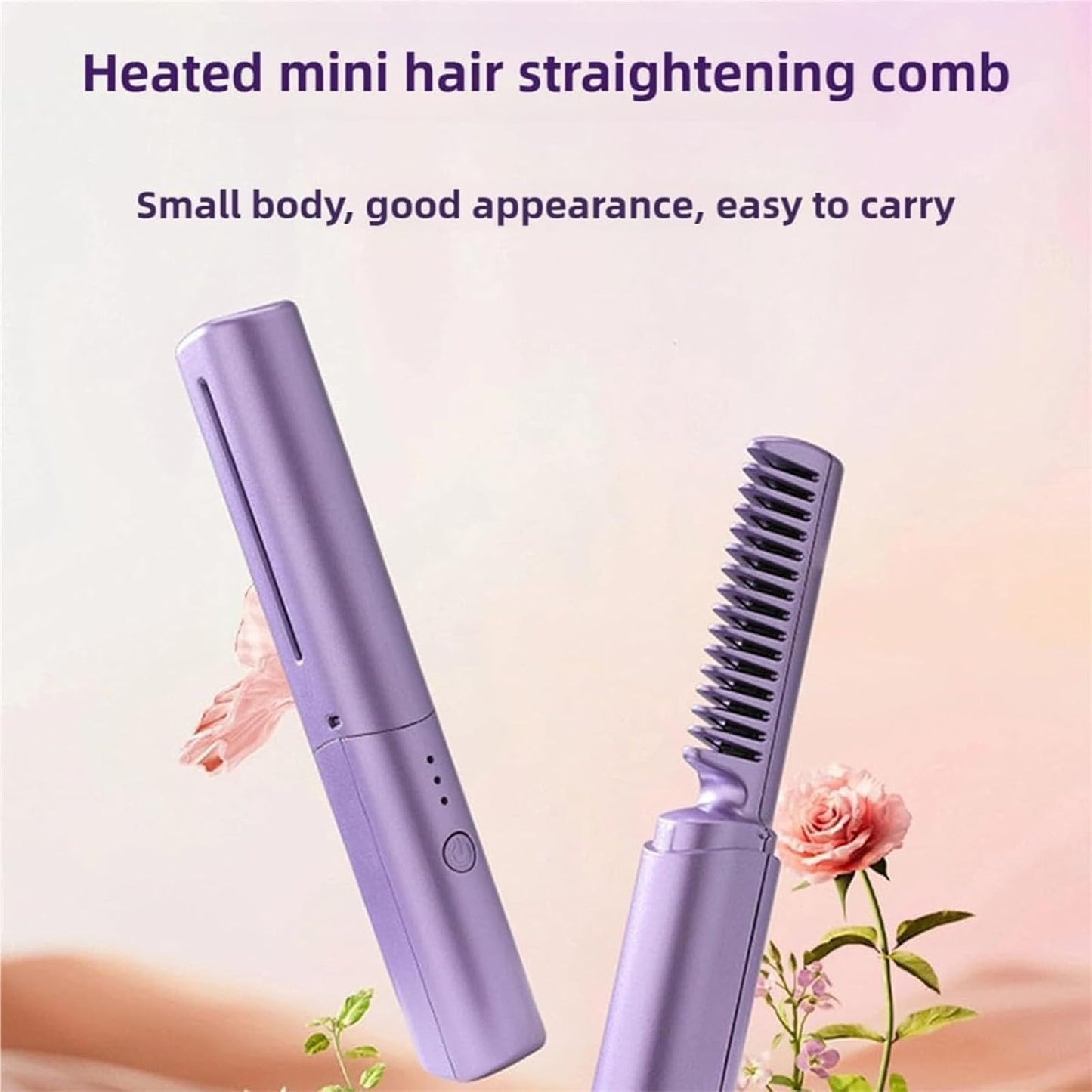 Latest Hairdressing Comb, 2025 Ceramic Hair Dressing Comb, Hairdressing Combs, Rechargeable Mini Hair Straightener, 2-in-1 Portable Curling (Green + Pink)