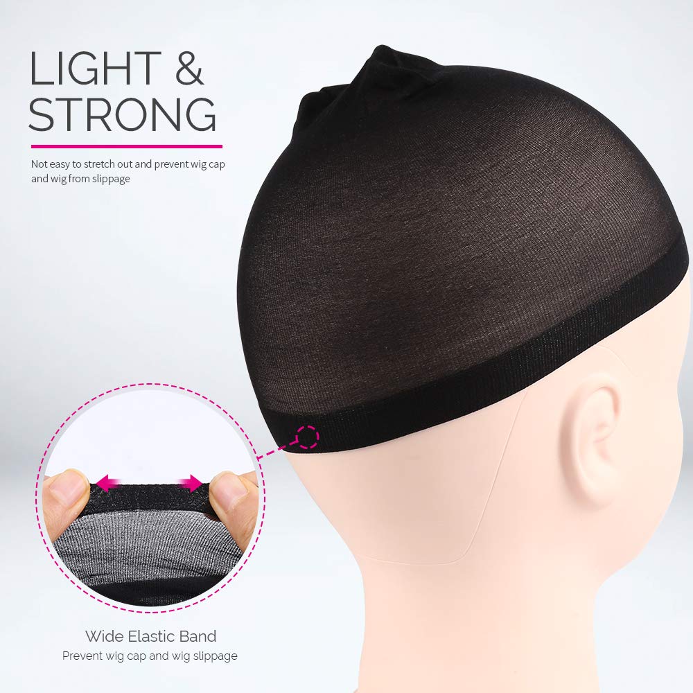 FANDAMEI Wig Cap, Nylon Wig Caps, 4 Pieces Stocking Wig Caps for Women (Black)