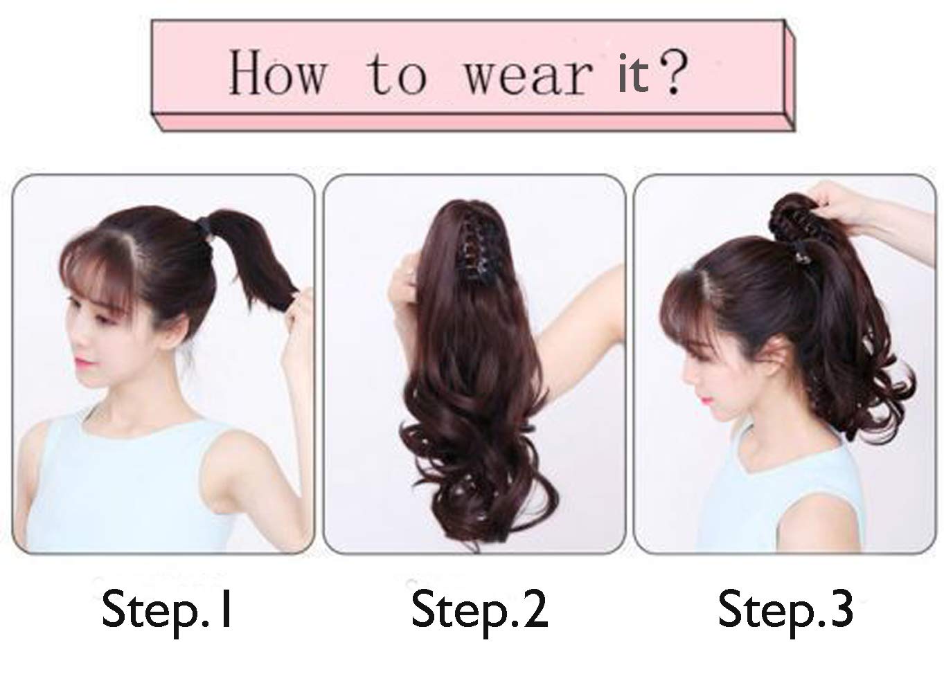 FELENDY Ponytail Extension Claw 18" 20" Curly Wavy Straight Clip in Hairpiece One Piece A Jaw Long Pony Tails for Women Dark Brown
