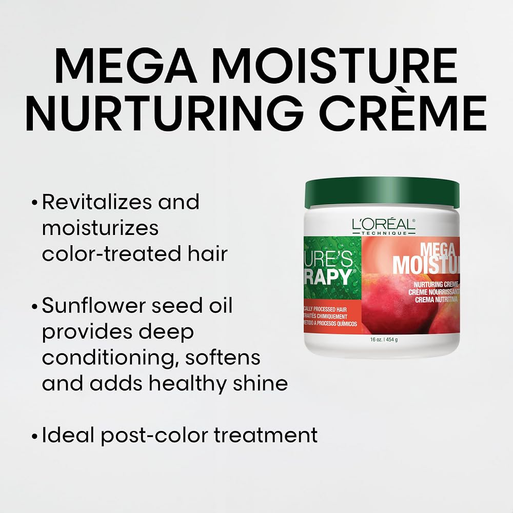 L'OREAL TECHNIQUE Nature's Therapy Mega Moisture Crème - Conditioning and Detangling Hair Cream, Softens and Adds Shine With Botanical Extracts, For All Hair Types, 16 Oz