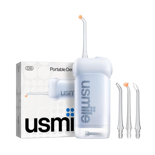 usmile C10 Portable Water Flosser – Travel-Friendly, 95-Day Battery, 4 Modes, 360° Nozzle, 180ml Tank, IPX7 Waterproof, Dentist-Recommended for Braces, Implants & Sensitive Gums (Blue)