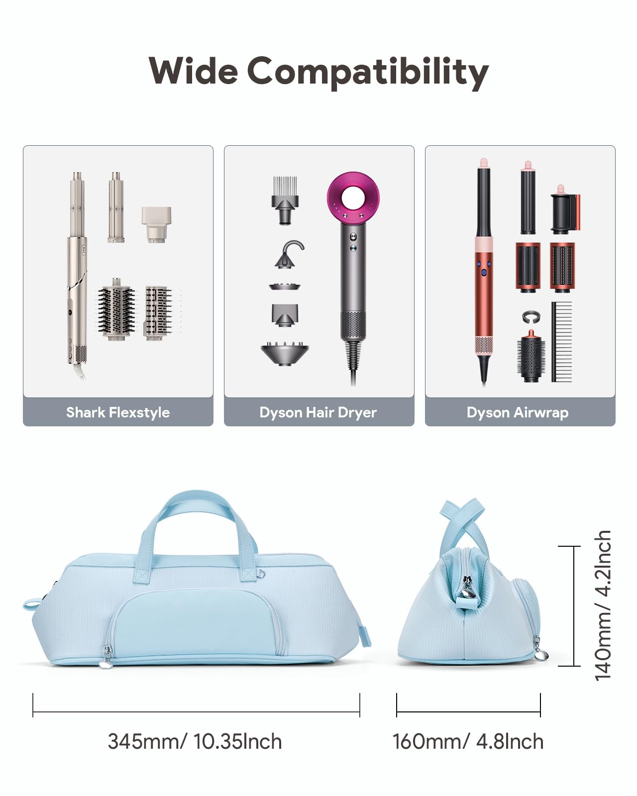 Lotour Hair Tools Travel Case Bag for Shark HD430 Flex Style/Dyson Hair Dryer/Dyson Airwrap, Portable Travel Storage Organizer for Hair Attachments (Blue)