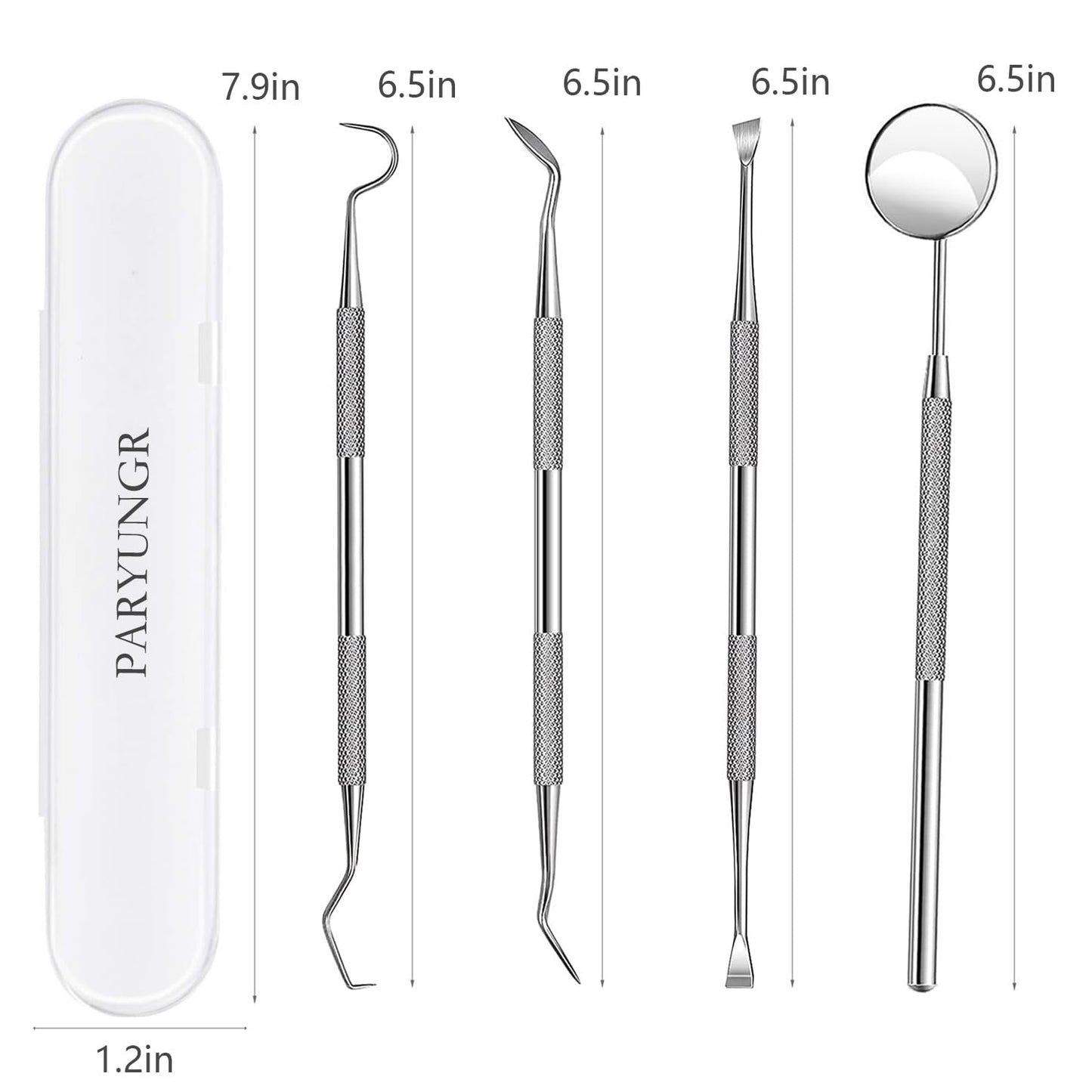 PARYUNGR Dental Tools, Professional Teeth Cleaning Oral Care Hygiene Kit, Stainless Steel Dental Pick Tooth Scraper Tartar Plaque Remover for Dentist, Personal, Pet Use with Storage Box