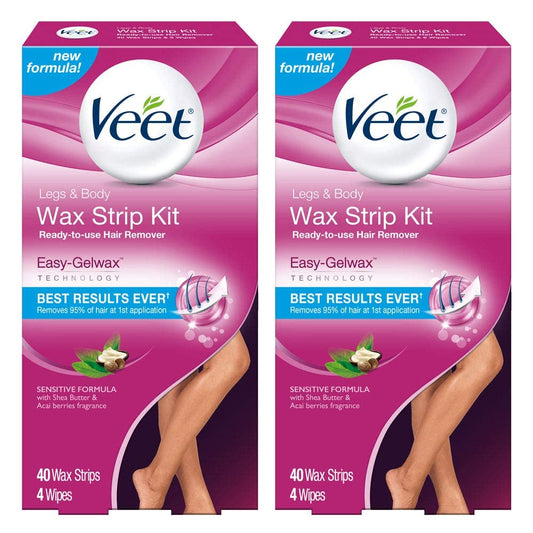 Veet Cold Wax Strips for Legs & Body - 80 Total Strips, Smooth Hair Removal