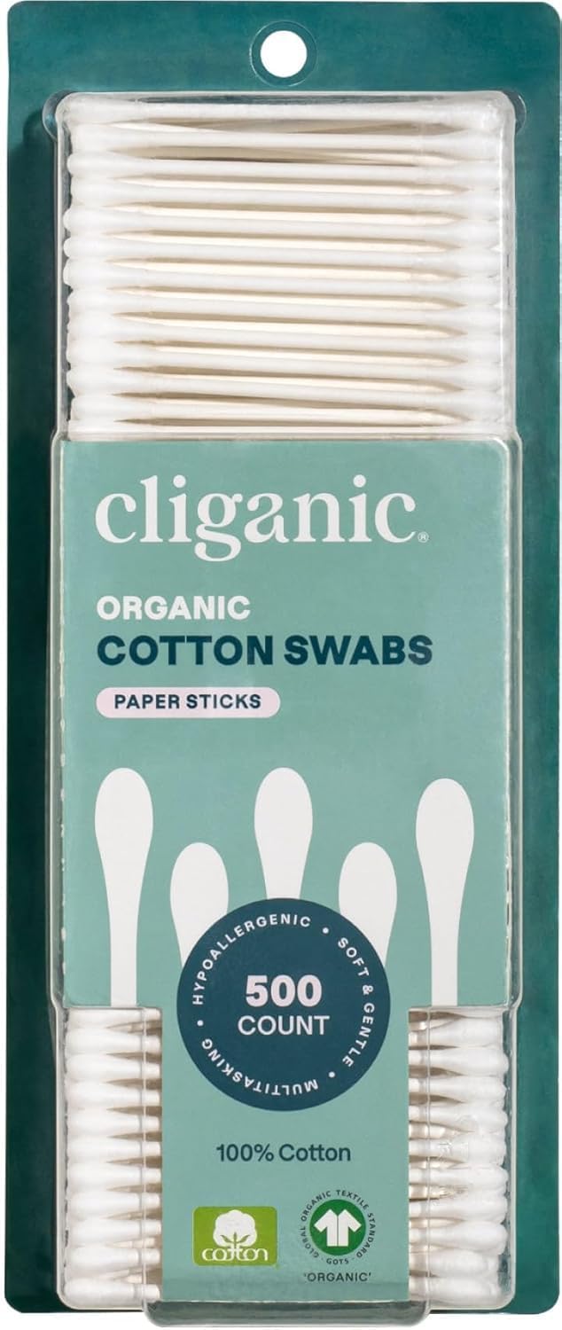 Cliganic Organic Cotton Swabs - 1500 Count, 100% Pure Natural & Hypoallergenic Buds