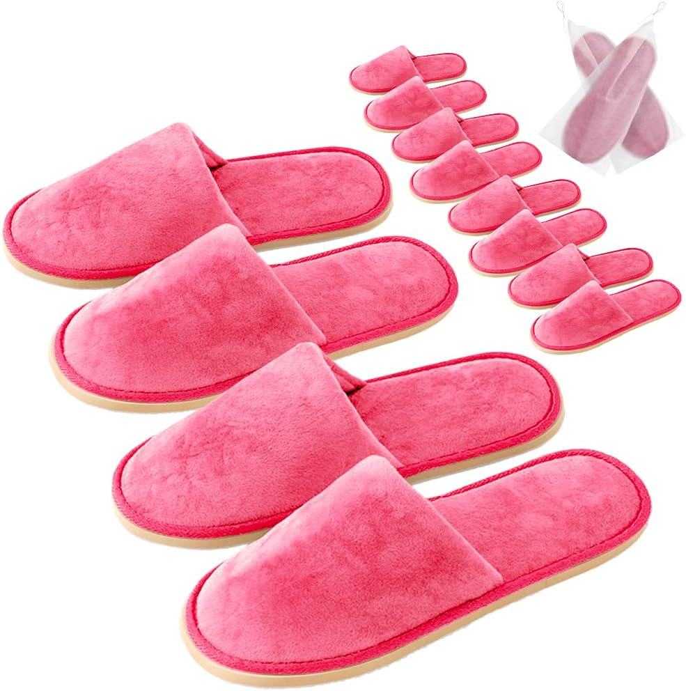 Non-Slip Disposable Slippers - 2-6 Pairs, Washable Velvet Closed Toe for Guests, Hotel & Spa