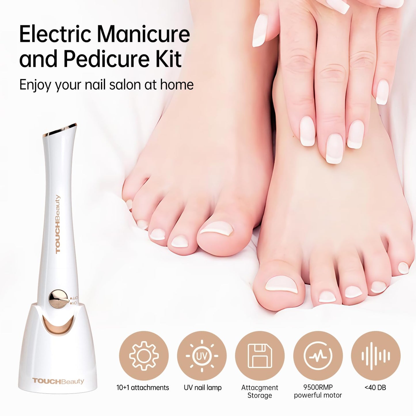 TOUCHBeauty Electric Nail Drill File Professional, Manicure Pedicure Kit with UV Nail Lamp, Portable Multi-Function Nail Buffer Tool for Grind Trim Polish