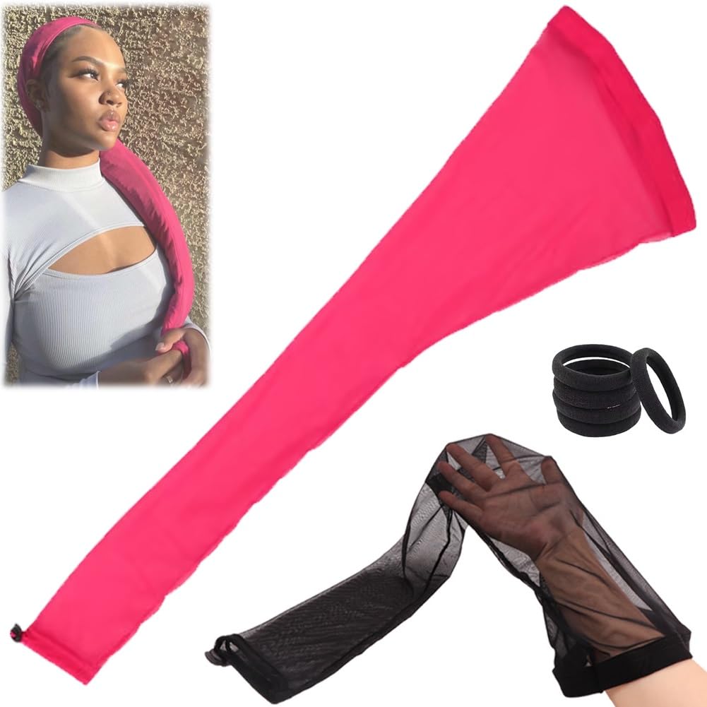 Hairweave Sleeve-Fashionable Design - Haircare, Hairweave Sleeve for Locs with Drawstring, Breathable Lightweight Long Hair Weave Dreadlock Cap Wig Cap with Elastic for Bun Faux Locs(Pink*1pcs)