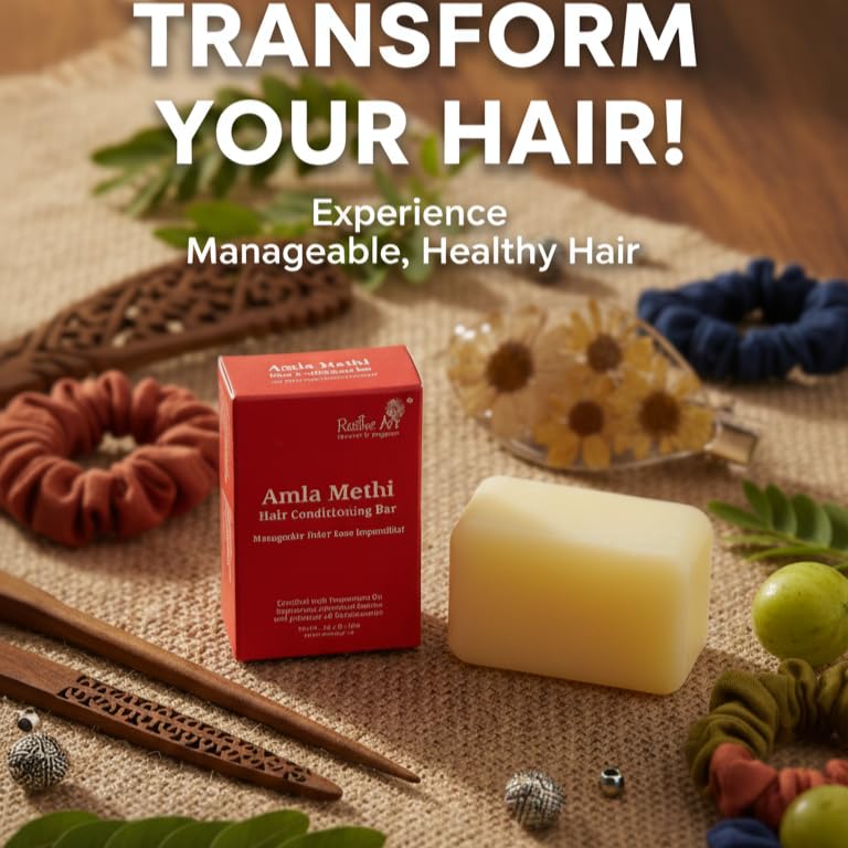 Rustic Art Amla Methi Hair Conditioning Bar | All Hair Types | Soft, Glossy & Tangle Free | Sulphate & Sillicone Free | Women & Men