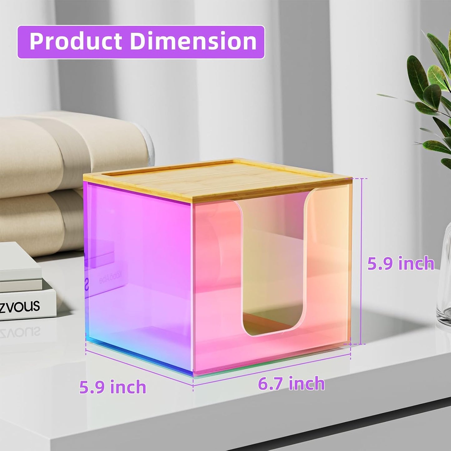 VITVITI Acrylic Face Towel Holder Box - Large Disposable Towel Storage with Bamboo Lid for Bathroom & Vanity