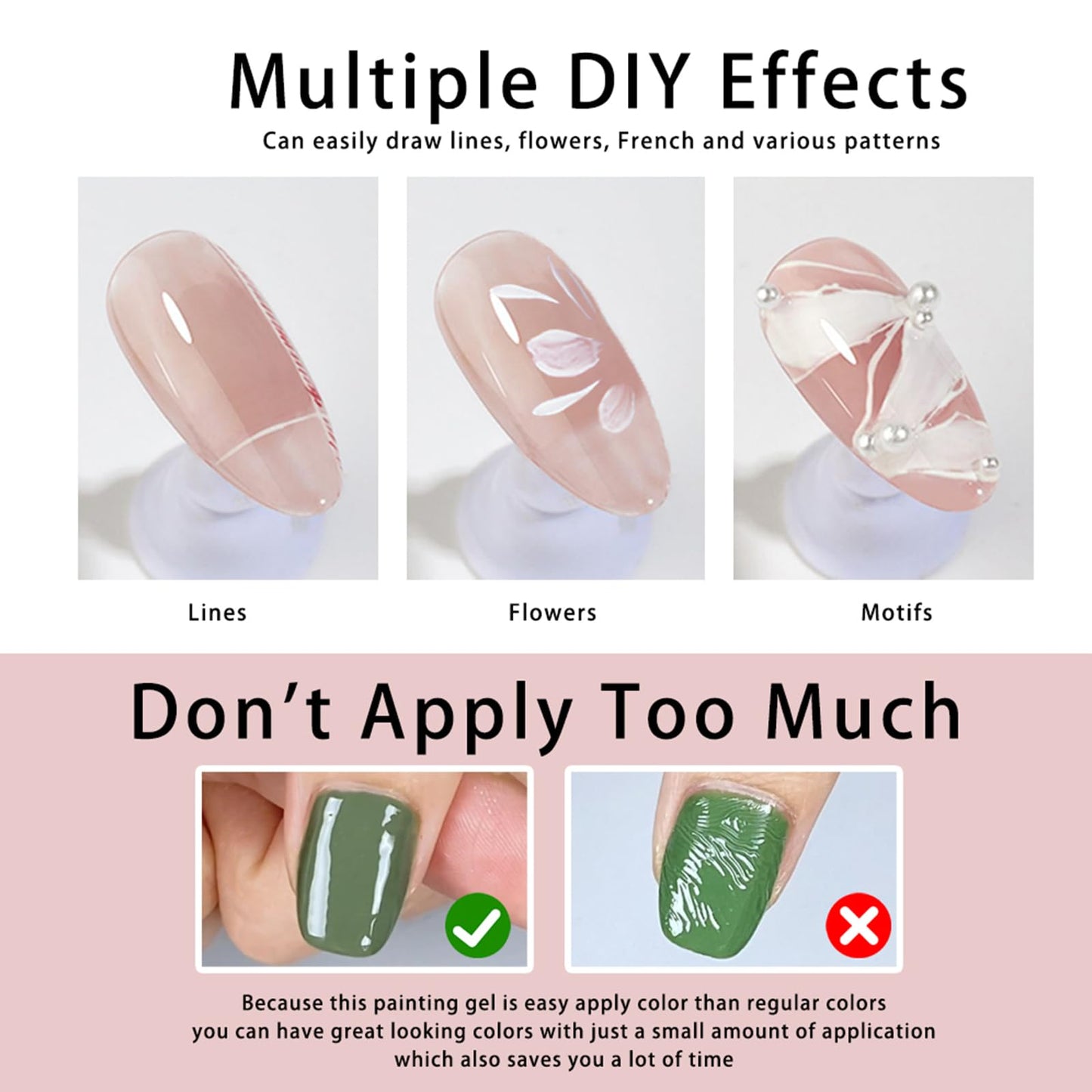 4 Colors Gel Paint for Nails Art Set, White Black Gold Silver Painting Gel for Nail Art Gel Polish Design UV LED for DIY & Nail Salon