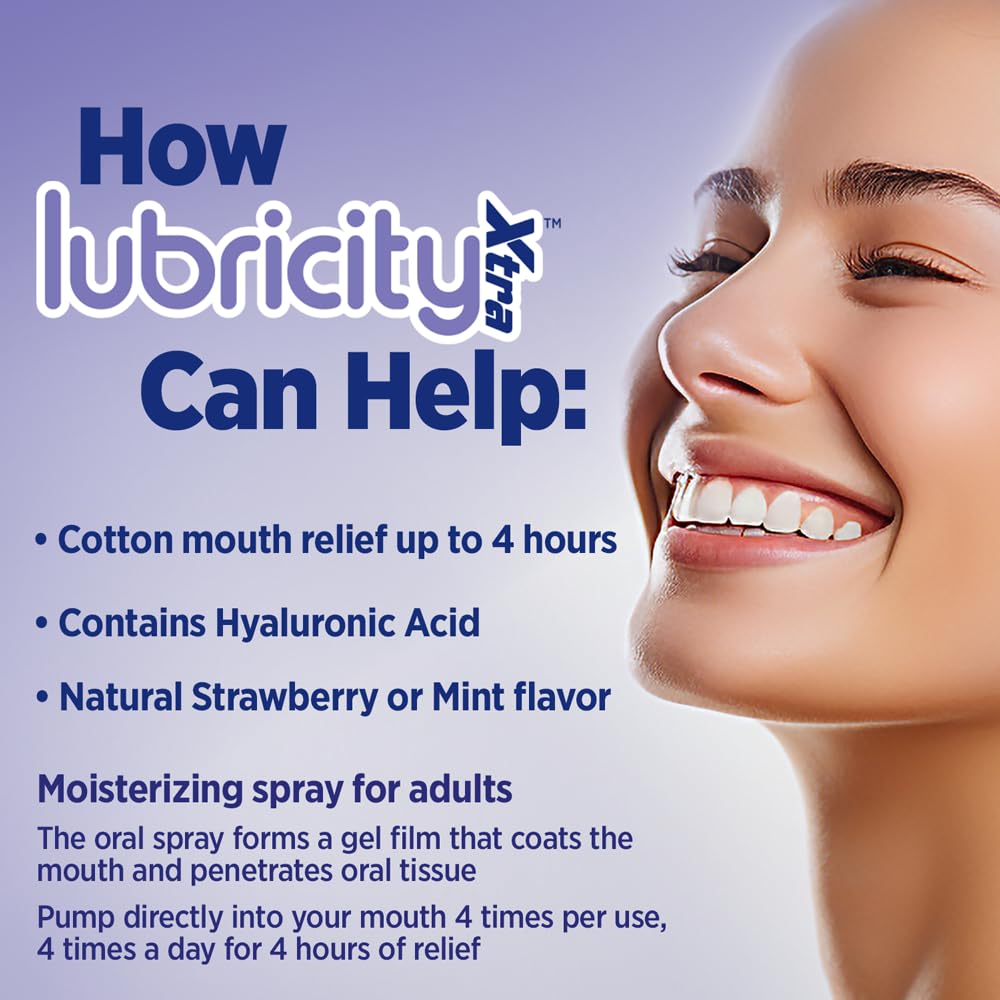 Lubricity Xtra Dry Mouth Spray - Advanced Formula - Hyaluronic Acid and Xylitol, Saliva Substitute Moisturizing Oral Spray, The Most Satisfactory Solution in Dry Mouth Products (2 Fl. Oz., Strawberry)