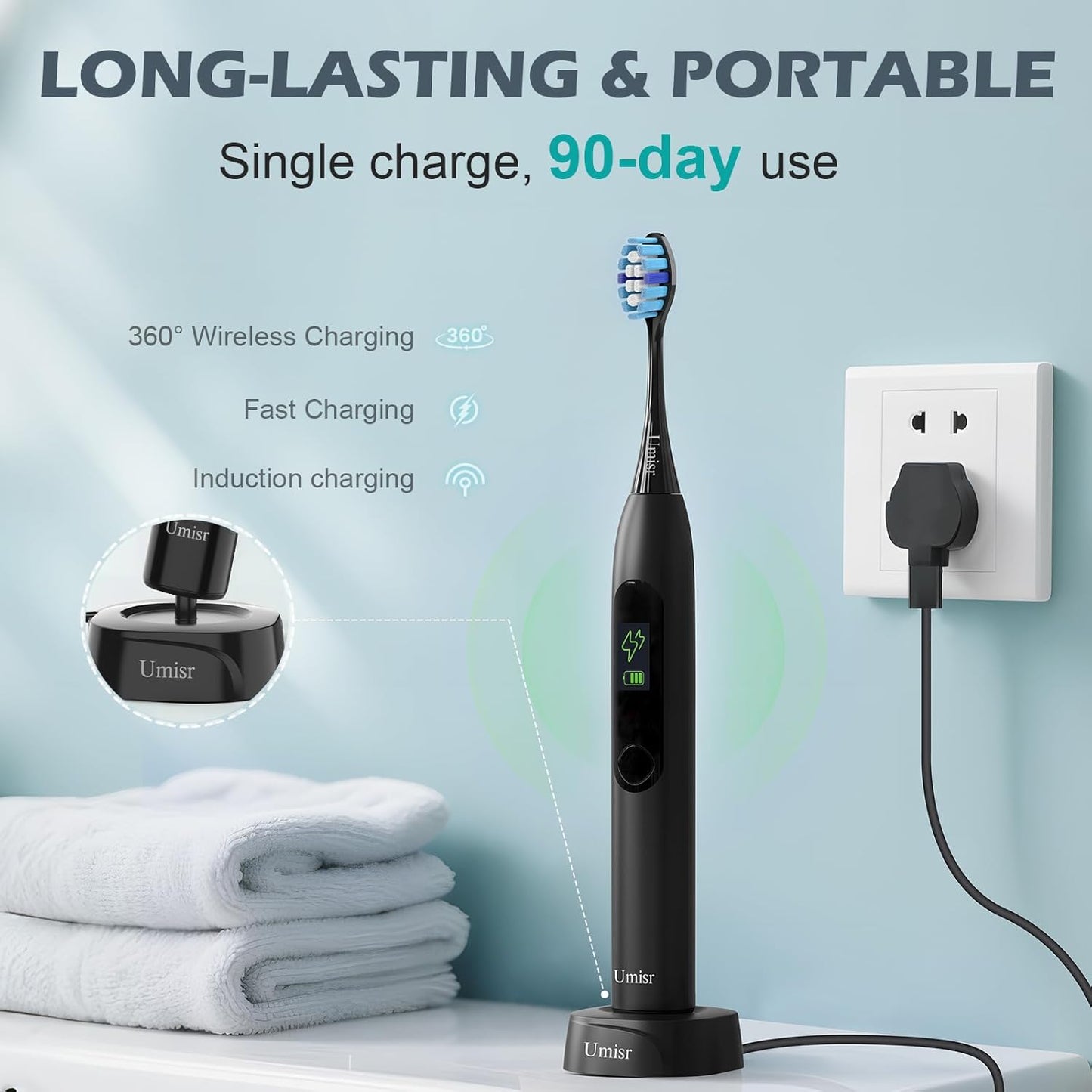 Rechargeable Sonic Electric Toothbrush for Adults - 90-Day Battery, Smart Screen, 5 Modes