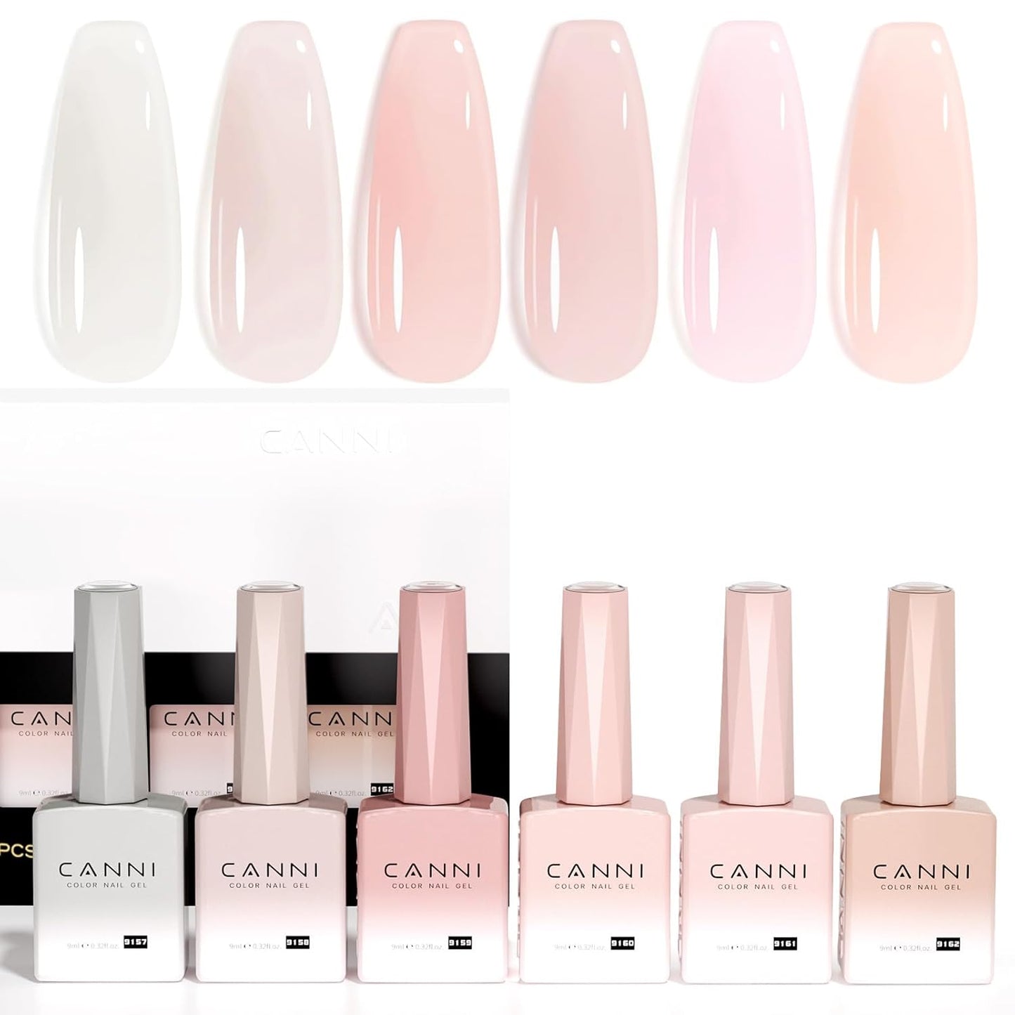 Jelly Nude Pink Gel Nail Polish Set - 6 Pcs Soak Off LED Gel Manicure Kit