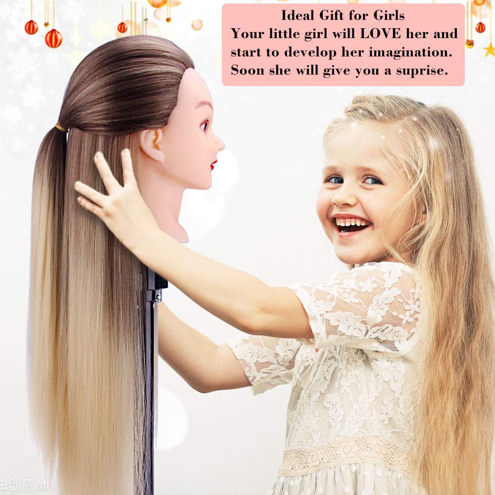 26'' Mannequin Head with Hair, Mcwdoit Cosmetology Manican Manikin Head Human Hairstyles Hairdressing Practice Training, Doll Head + Hair Styling Kit