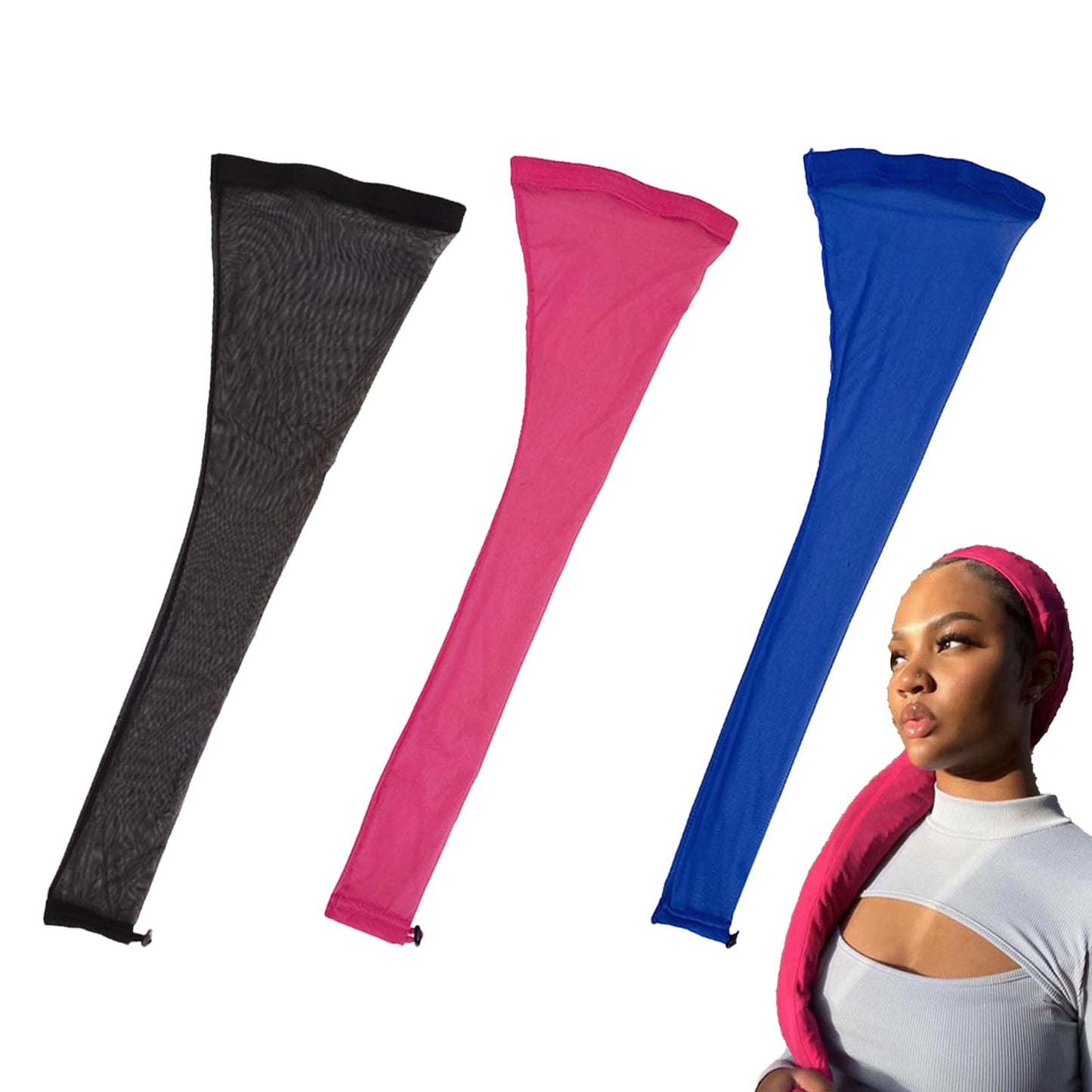 Hair Weave Sleeve for Locs with Drawstring, Women Loc Sleeve for Dreadlocks With Elastic Band, Fashionable Design - Haircare, Lightweight & Stretchable, Extra-Wide (1Pc Pink+1Pc Black+1Pc Blue)