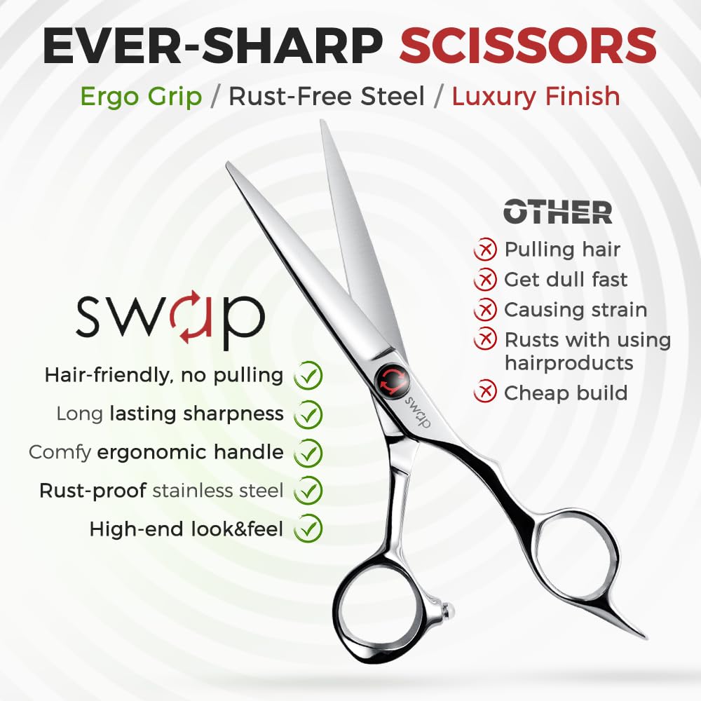 SWAP Professional Hair Cutting Scissors - SUS 440C Barber Shears, Profesional Shears for Hair Cutting (S2, 6 '' Hair Cutting Scissors)