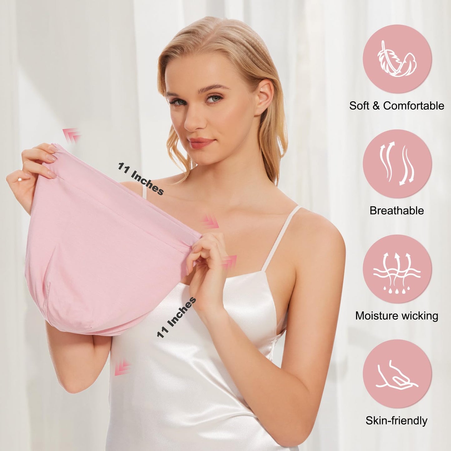 Silk Bonnet for Sleeping Women, Adjustable Silky Satin Lined Sleep Cap, Silk Hair Wrap for Sleep Night Cap for Natural Curly Hair 2PCS(Black&Pink)