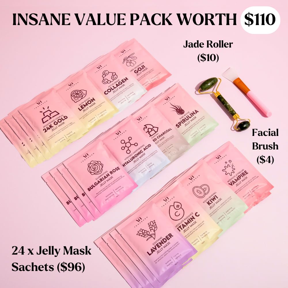 Bulgarian Rose Hydrating Jelly Face Mask - Brightening & Nourishing with Free Jade Roller | 23 Oz Professional Vajacial Mask