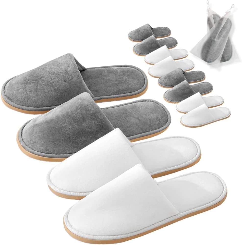 Non-Slip Disposable Slippers - 2-6 Pairs, Washable Velvet Closed Toe for Guests, Hotel & Spa
