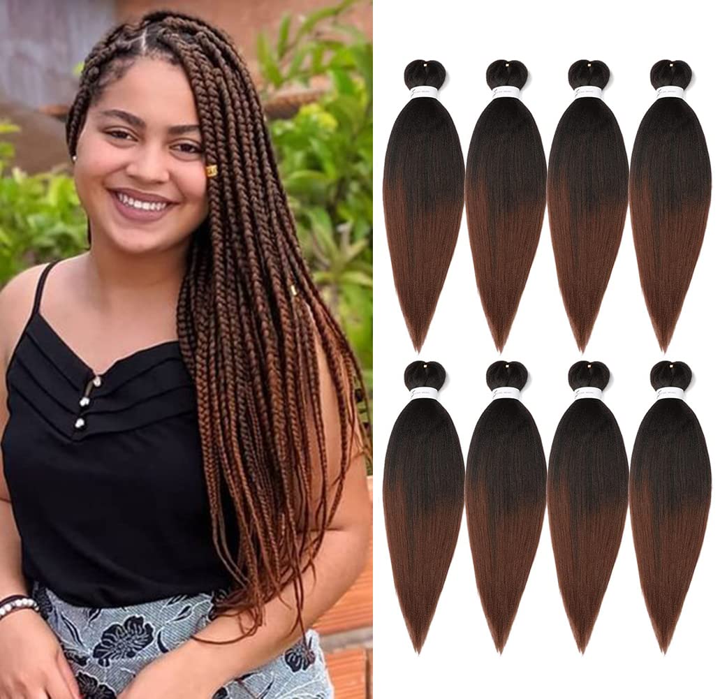 8 Packs 20-Inch Ombre Pre-Stretched Braiding Hair - Soft Yaki Texture Extensions