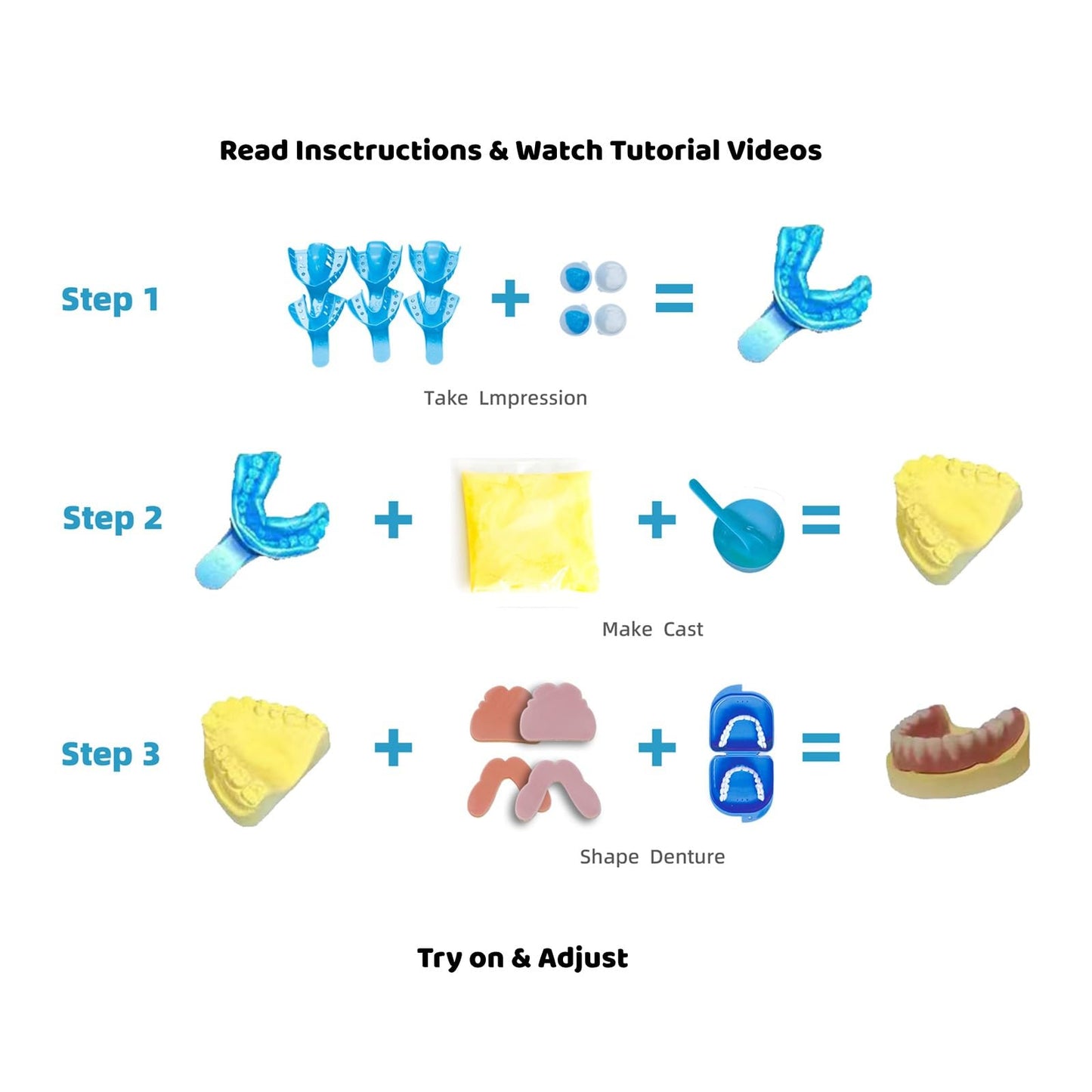 DENTUREWAY DIY Denture Kit with Impression(2 Sets of False Teeth),Do-It-Yourself Denture Solution,DIY Partial Denture kit, DIY Denture (Nature)