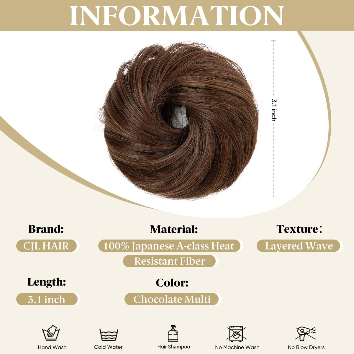 CJL HAIR 2PCs Small Cute Messy Bun Hair Piece for Thin Hair Women Girl Mini Synthetic Curly Bun Scrunchies Updo Hairpieces for Kids Chocolate Multi