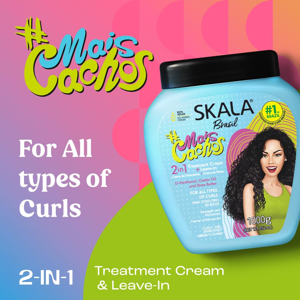 SKALA Mais Cachos for hair type 3ABC - 2 IN 1 Conditioning Treatment Cream & Cream To Comb 35.2oz, BLUE