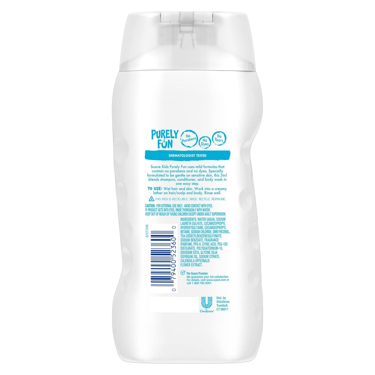 Suave Kids 3 in 1 Shampoo Conditioner Body Wash, Purely Fun Sensitive, 12 oz