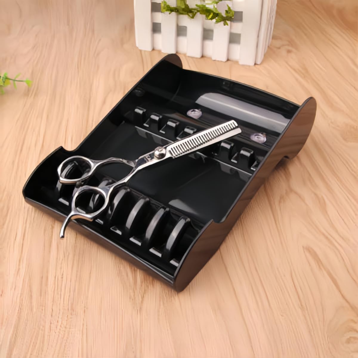 Tujuna Professional Salon Holder Racks Barber Shop Shears Stand Organizer Storage Tray, ABS Scissors Storage Tray Available for 6 Scissors (Black)