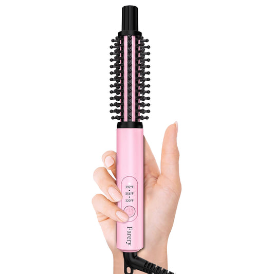 FARERY Mini Thermal Brush 3 Temperature Adjustable, 3/4 Inch Travel Curling Iron for Short Hair, Heated Round Brush for Touch ups and Small Curls, Travel Size Curling Wand, Dual Voltage, Pink