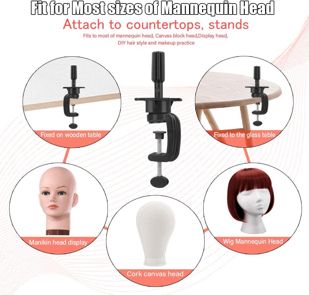 Teenitor Wig Mannequin Head Stand, 2 Pack Cosmetology Manikin Stand Mannequin Head Holder Clamp Black Wig Stand Holder