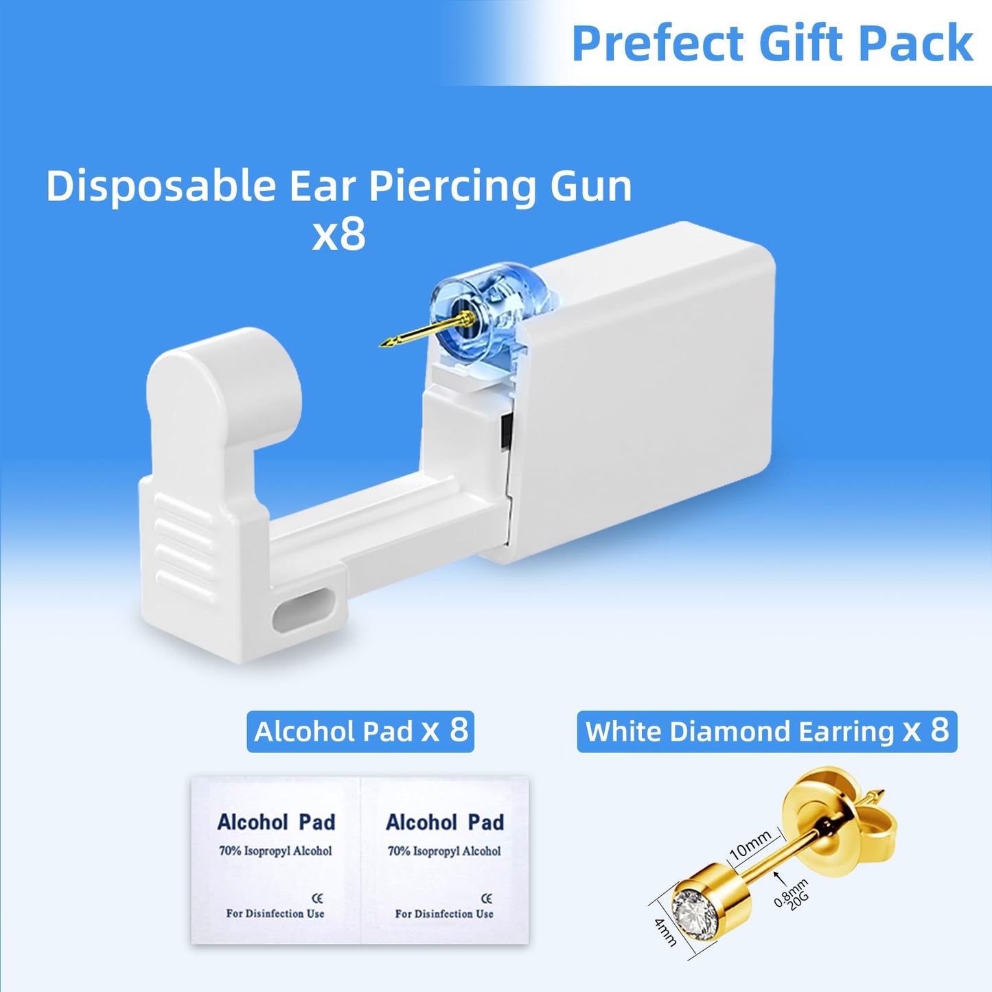 Get the Perfect Ear Piercing with 24Pcs Premium Ear Piercing Kit - Includes 8 CZ Diamond Earrings and 8 Easy-to-Use Self Ear Piercing Gun - Safe and Painless