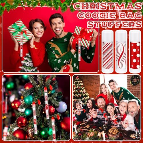 24 Pack Christmas Lip Balm Bulk Peppermint Candy Flavor Lip Balm with Candy Cane Tubes Christmas Party Gifts Stocking Stuffers Holiday Employee Staff Teacher Appreciation Gifts for Women(Stylish)