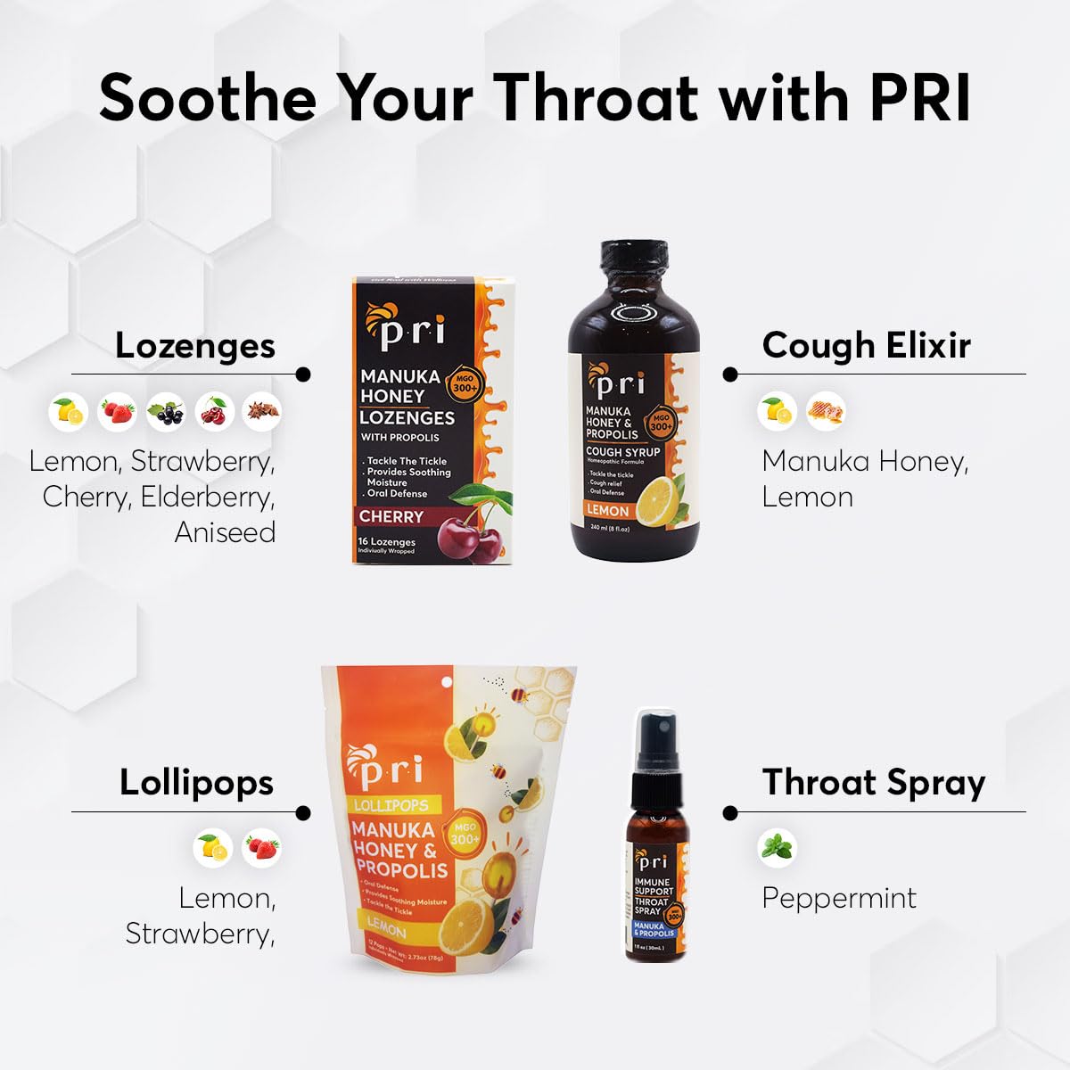 P.R.I Manuka Honey Lozenges with Propolis, Soothing Cough and Throat Drops, MGO 300+ Certified, (Lemon, 16 Count/2 Pack)