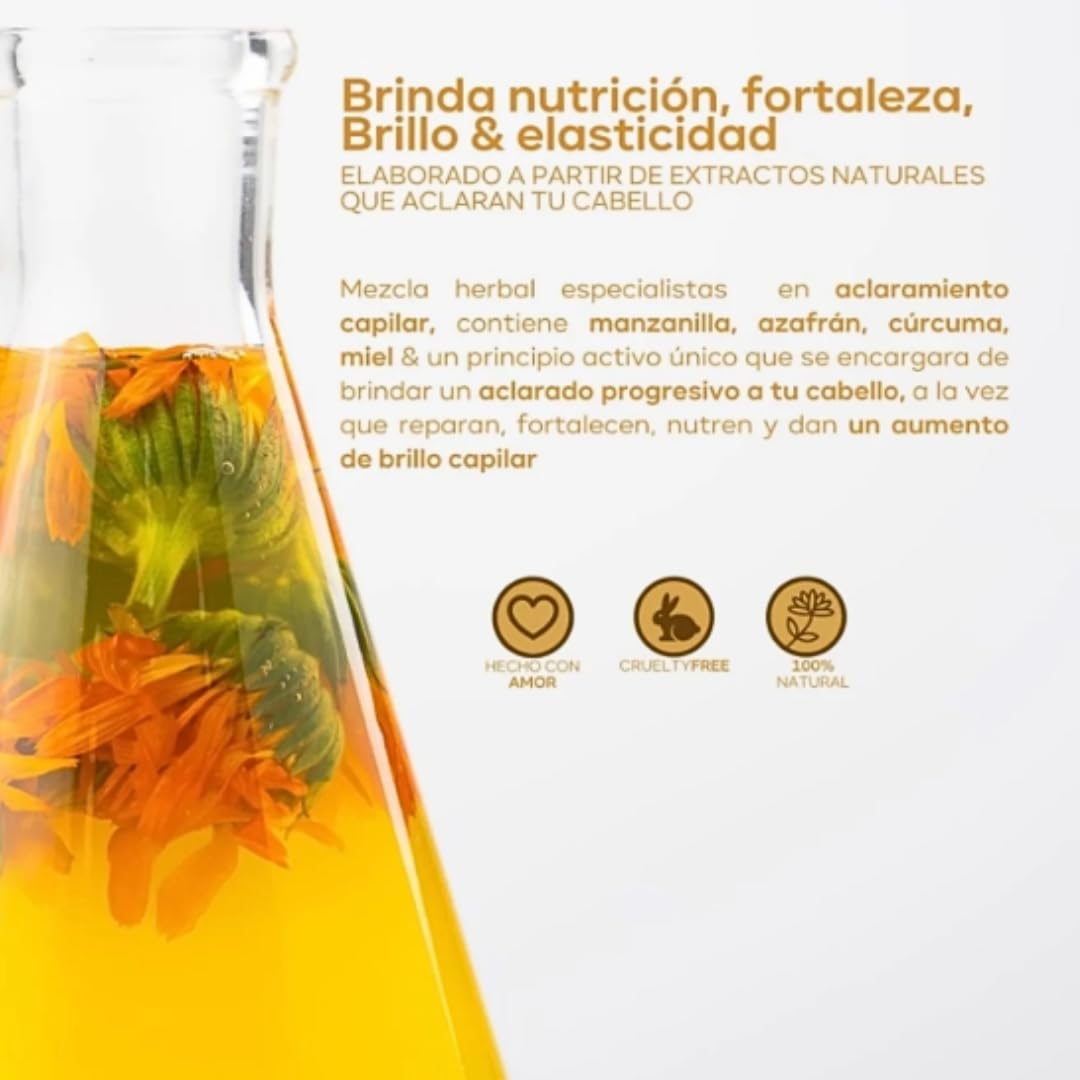 Isarena Beautyline´s Tonico capilar Aclarante rubios y castaños Menta Hair - Vegan Natural Extracts - curcuma, azafran miel- Lotion Chamomile Hair Lightener – No Ammonia or Parabens 250ml