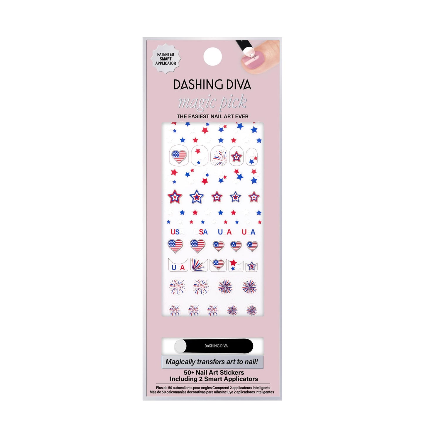 Dashing Diva Magic Pick Nail Stickers - Patriotic Magic - Premium Nail Art - Comes with 50+ Stickers and 2 Precision Placement Tools
