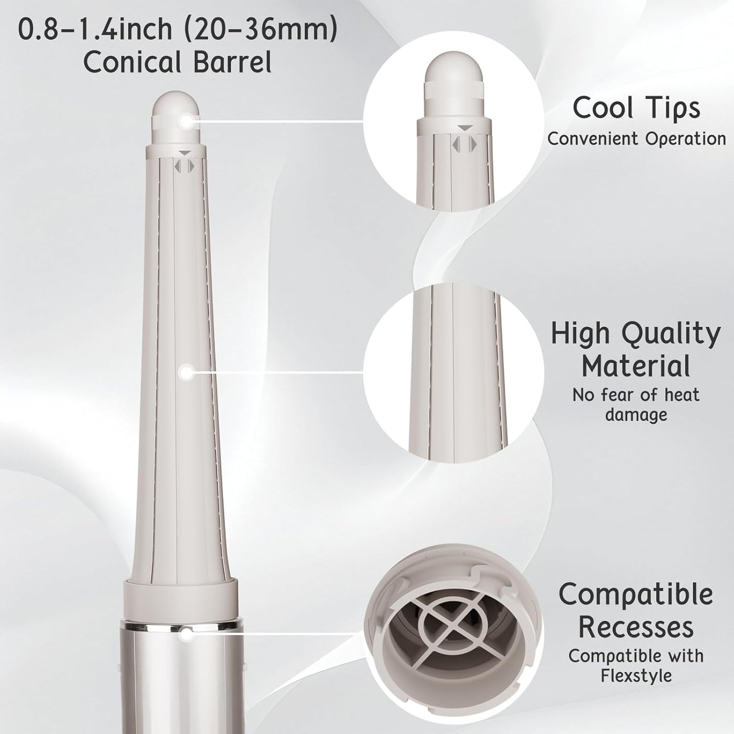 Conical Curling Barrel for Shark Flexstyle - 0.78-1.4 Inch Attachment for Long Hair