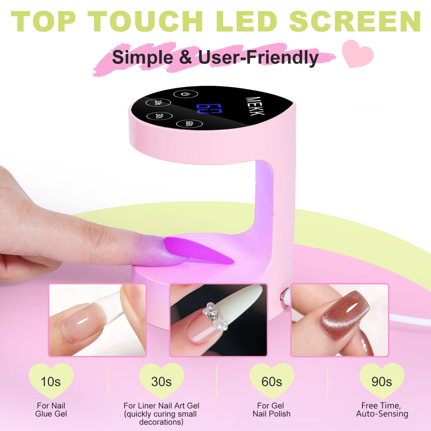 MEKK Mini UV Light for Nails,Peach-Shaped Mini LED Nail Lamp with Auto-Sensor,8 Beads,16W,4 Timer,Professional Single Finger UV Light for Gel Nails Small Gel Nail Lights for Salon & Home DIY Use-Pink