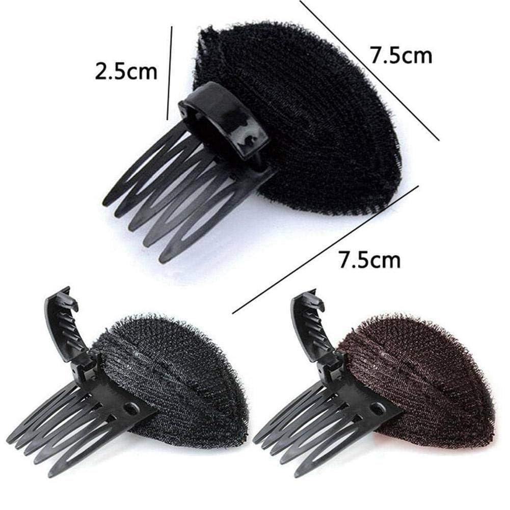 Black Puff Hair Head Cushion Hair Volume Clips Fluffy Hair Pad Sponge Clip Bun Comb Bump It Up Volume Hair Base Set for Women and Girls DIY Hairstyling Tools, Bun and Crown Shapers