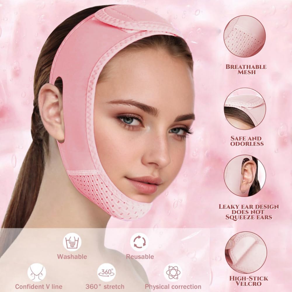 V Line Lifting Mask Chin strap for sleeping, V Line Lifting Mask for Women,Jaw Exerciser,Medium,Pink