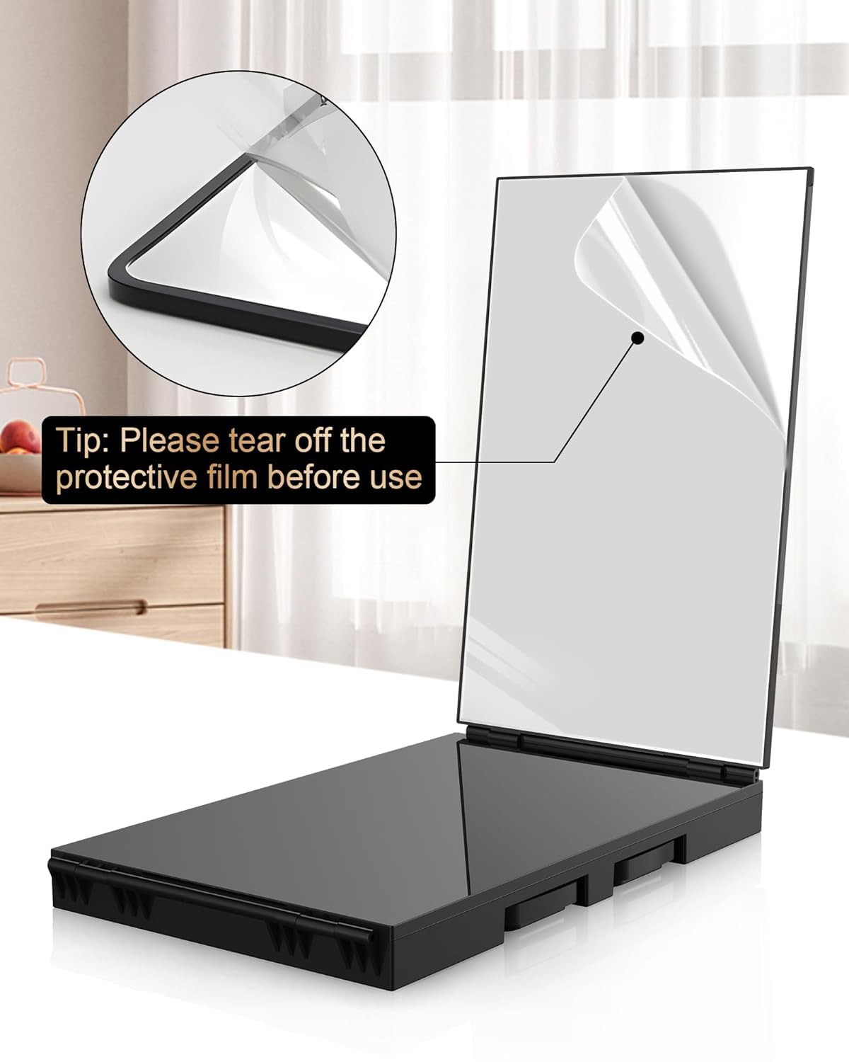 JUSRON 360 Viewing Angle Self Hair Cutting Mirror, Clear Anti-Fog HD Glass (Black Without LED Without Accessories)
