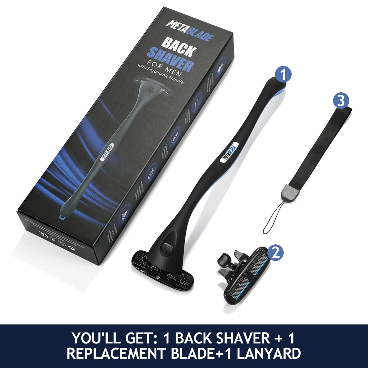 Metablade Back Shaver for Men - Long Handle Body Hair Remover with Replaceable Blades