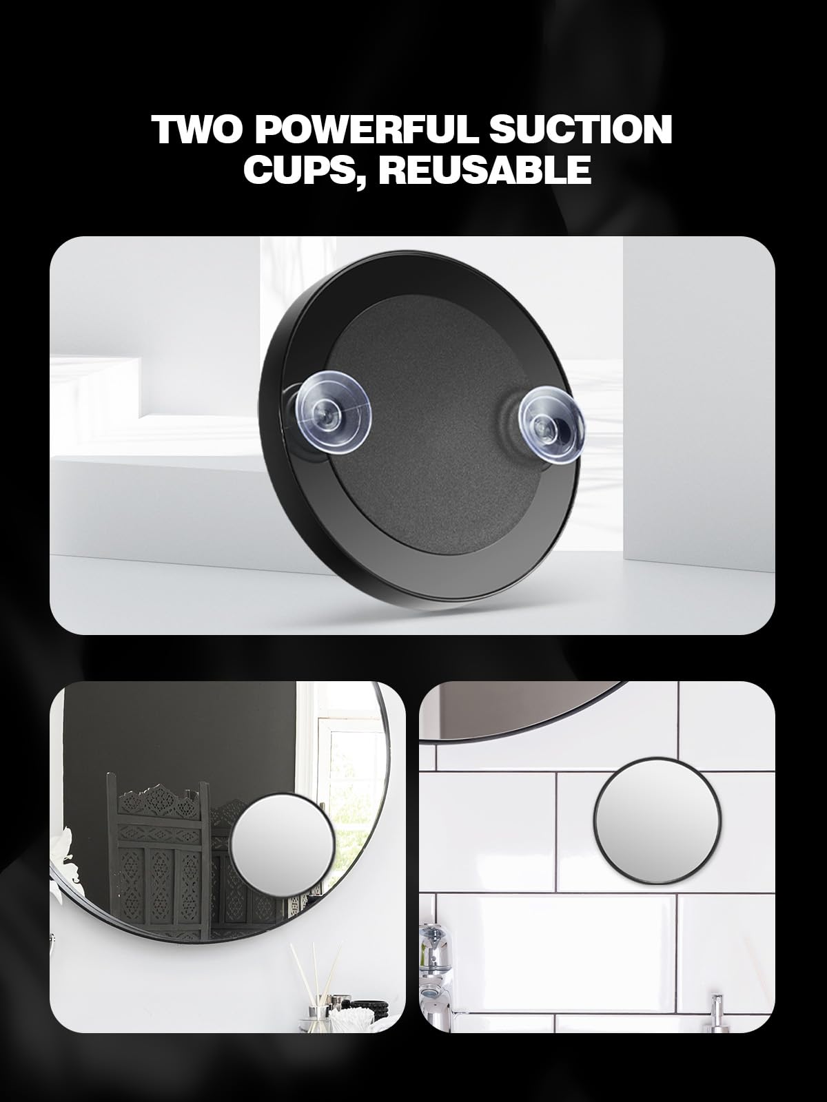 Macaki 20X/30X/40X Magnifying Mirror with Suction Cups and Tweezers Set, 3.5 inches Travel Magnified Makeup Mirror, Black, 3PCS