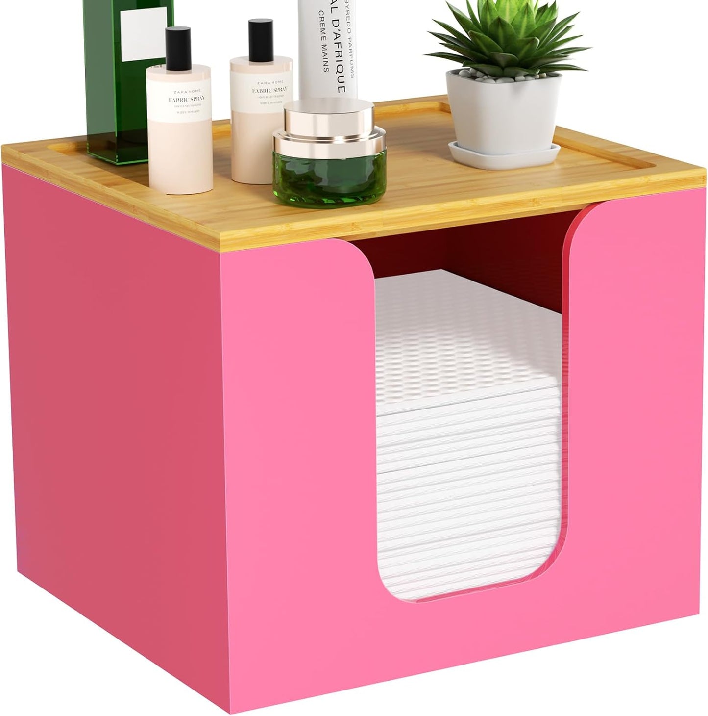 VITVITI Acrylic Face Towel Holder Box - Large Disposable Towel Storage with Bamboo Lid for Bathroom & Vanity